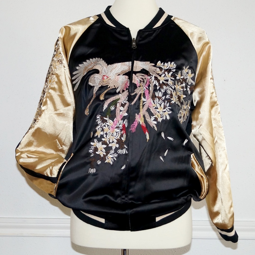 Black and Gold Phoneix Souvenir Bomber Jacket
